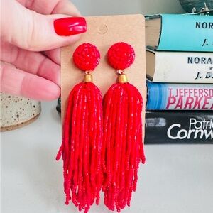 Elegant Red Beaded Tassel Earrings